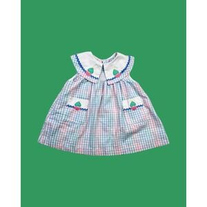 Vintage Samara Heart Seersucker Dress, Pastel Sailboat Heart Applique, 4T
